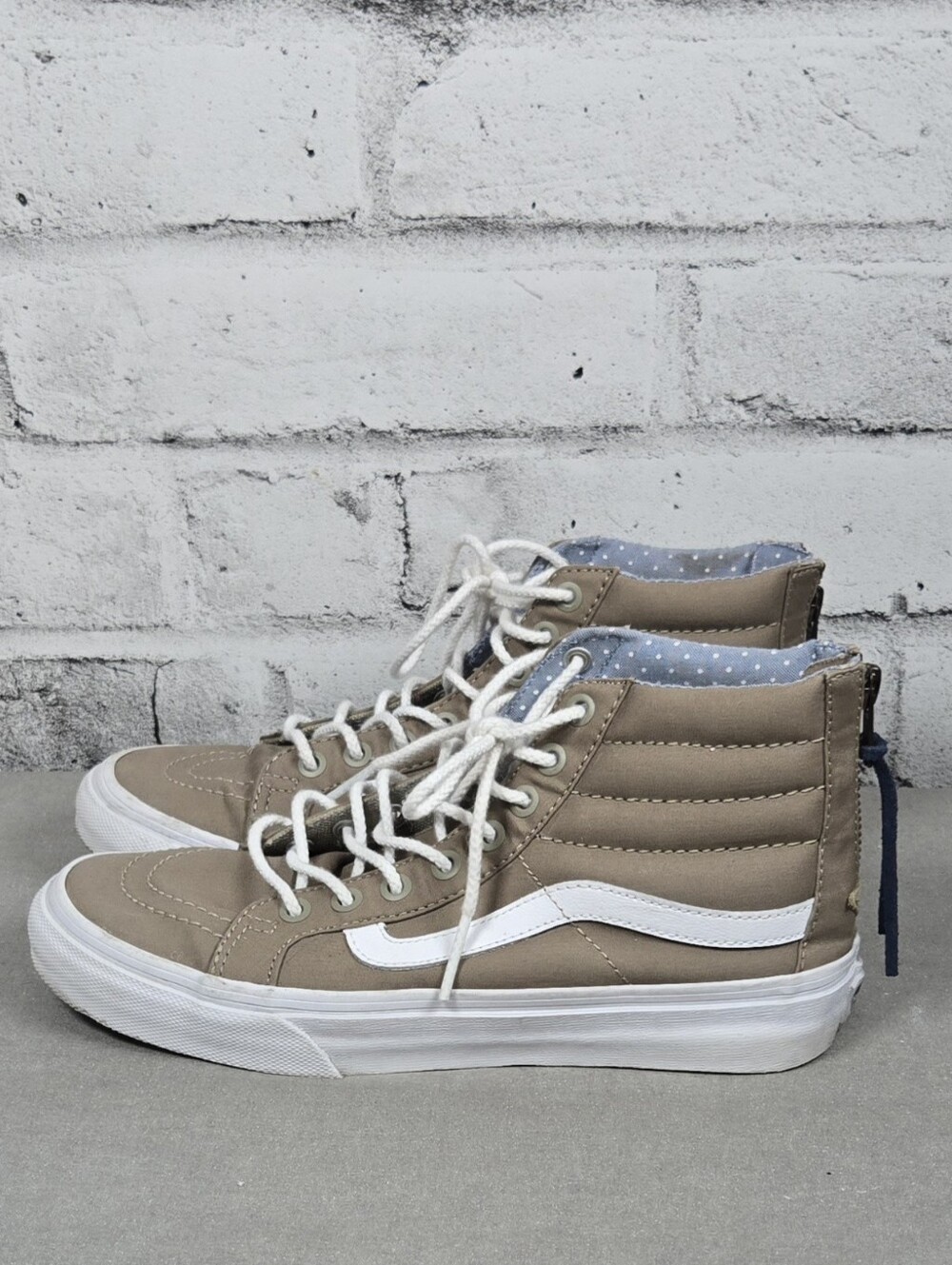 Vans Sk8 Hi Slim Zip Tan High Top Sneakers Womens 7 Polka Dot